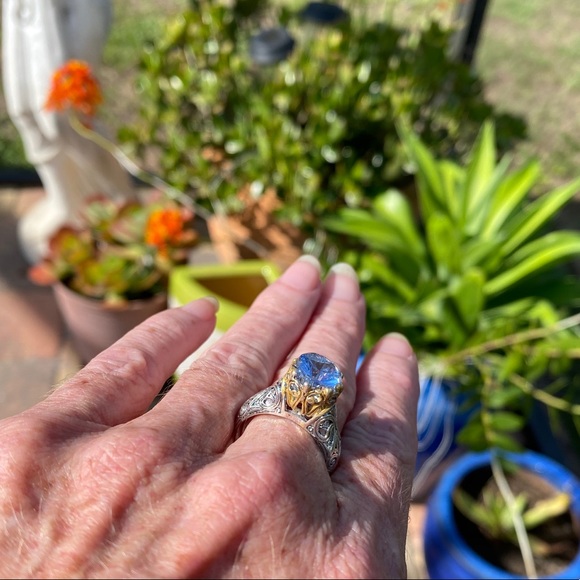 Sapphire Ring Sterling Silver & 14K Gold Filigree Estate Vintage - Picture 10 of 15